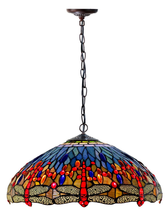 Large 18" Blue Dragonfly Stained Glass Leadlight Tiffany Pendant Light
