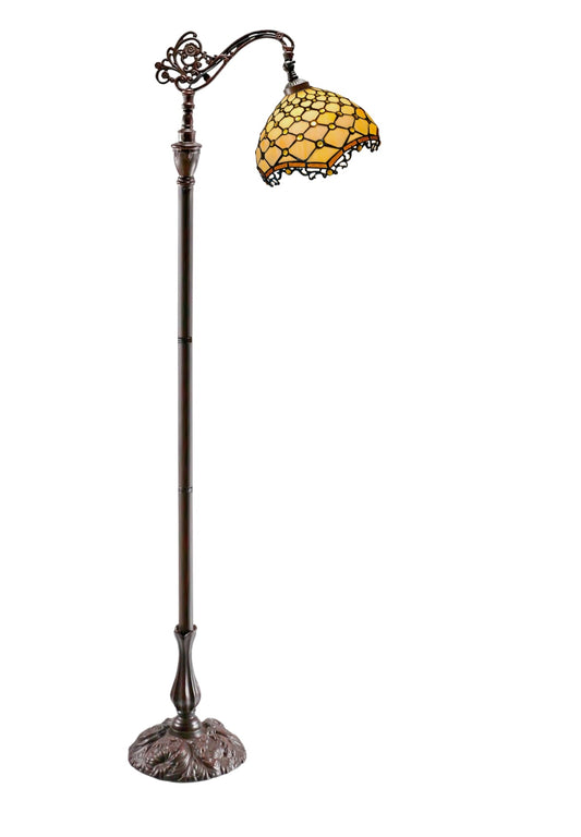 Beige Beaded Leadlight Stained Glass Bridge Arm Tiffany Floor Lamp