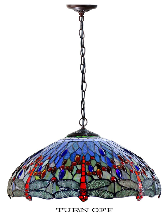 Large 18" Blue Dragonfly Stained Glass Leadlight Tiffany Pendant Light