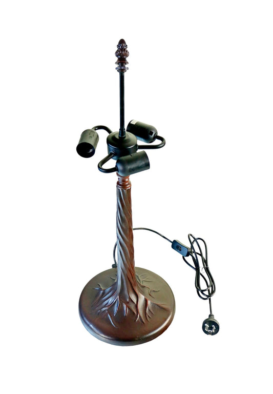 Premium Quality Vintage Metal Trunk Style Tiffany Lamp Base – Antique Brown (3-Light)