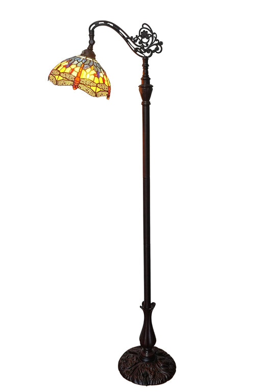 Classic Blue Dragonfly Leadlight Stained Glass Bridge Arm Tiffany Floor Lamp