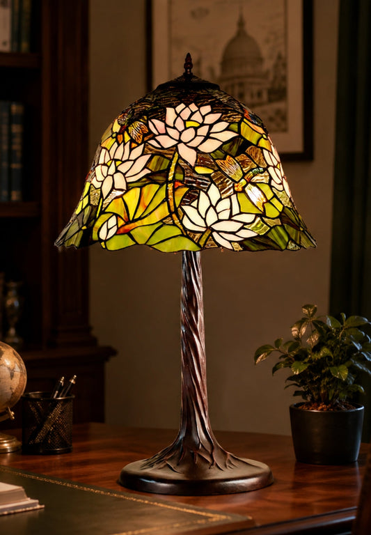 Limited Edition@16" Large Pink Lotus Tiffany Table Lamp
