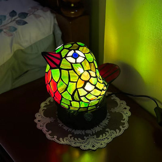 "Happy Bird" Tiffany Leadlight Art Deco Stained Glass Accent Lamp
