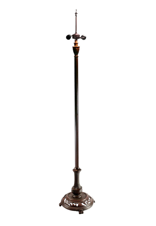 Antique Bronze Scrollwork Dual-Light Tiffany Floor Lamp Base for 16-20 inches lamp shade