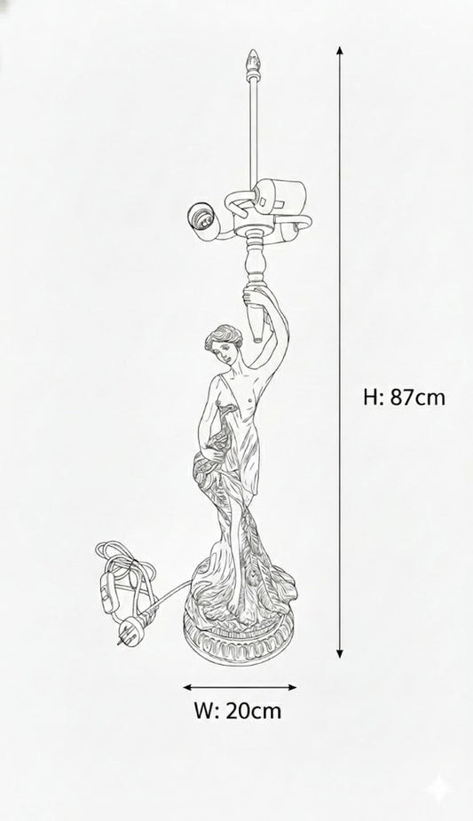 Victorian Lady Figurine Lamp Base - 3-Light Socket - Compatible with 18"-22" Large Tiffany Shades