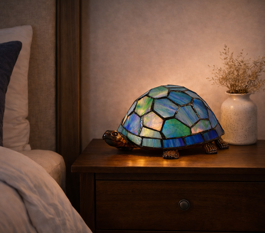 Blue and Green Turtle Tiffany Leadlight Art Deco Stained Glass Accent Lamp