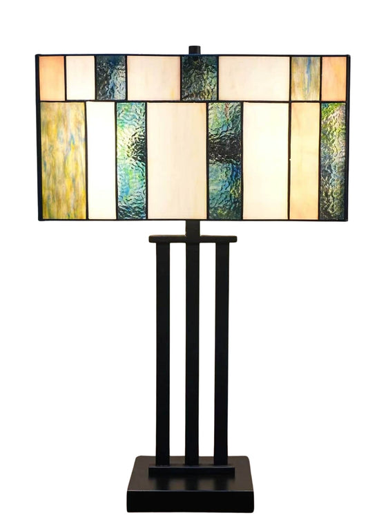 Large Modern Geometric Stained Glass Table Lamp – Forest Green