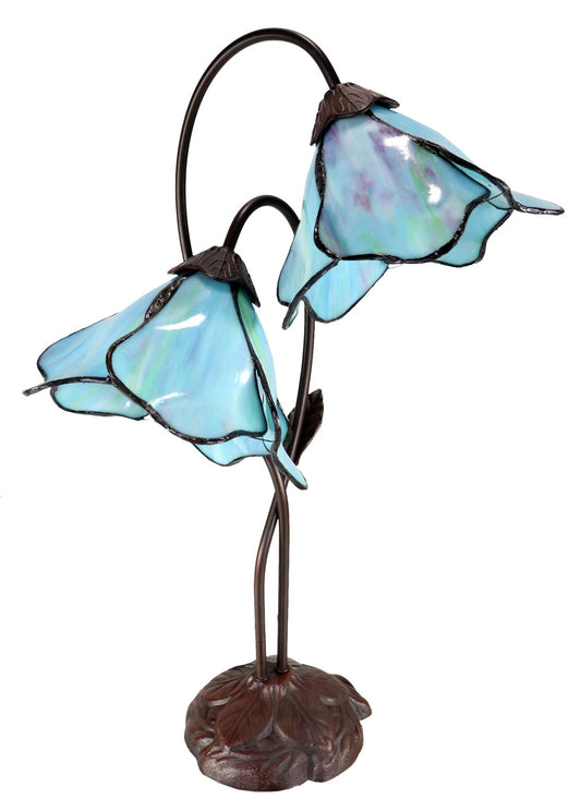Double Lamp shade Flower  Water Lily Style Tiffany Table Lamp*Aqua Blue-Purple-Green