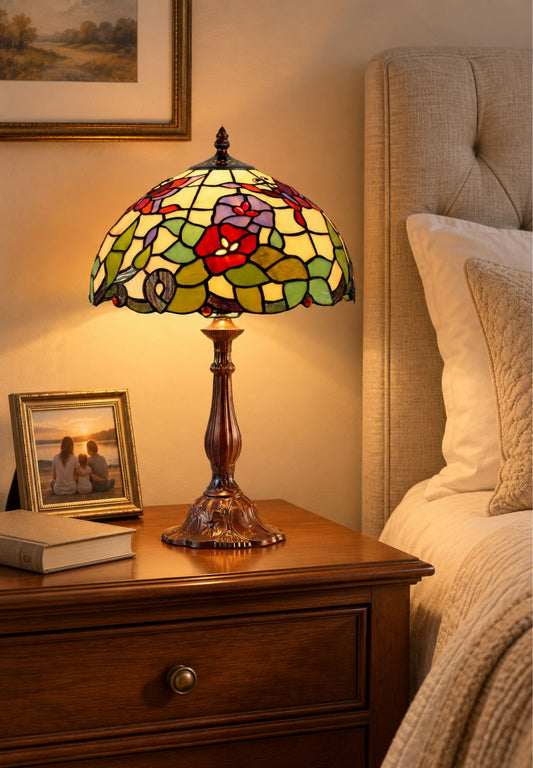 12" Amazing Butterfly Flower Tiffany Tiffany Bedside Lamp