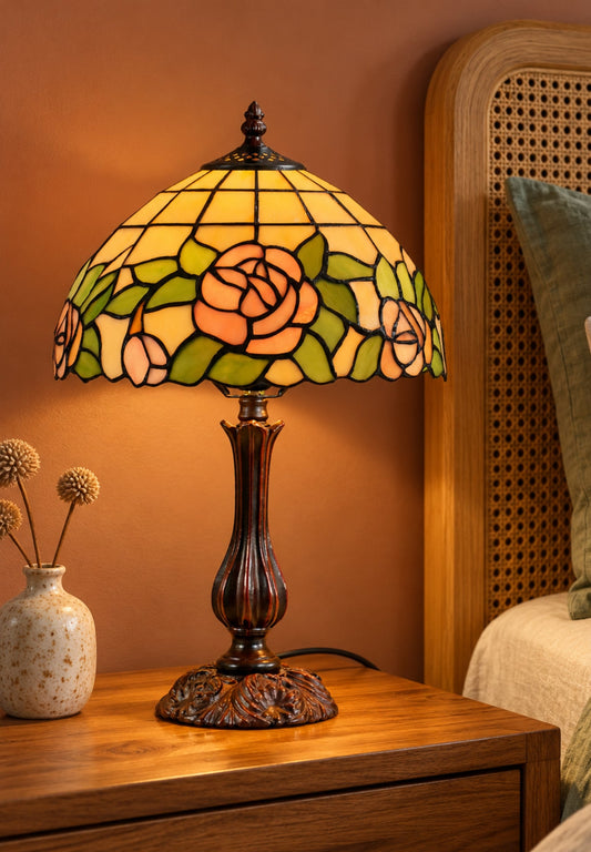 12" Blush Rose Tiffany-Style Bedside Lamp