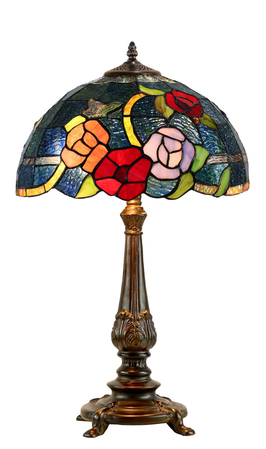 Large  Red Purple Yellow Rose Style Tiffany Table Lamp