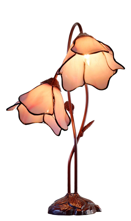 Double Lamp shade Flower Pink Water Lily Style Tiffany Table Lamp