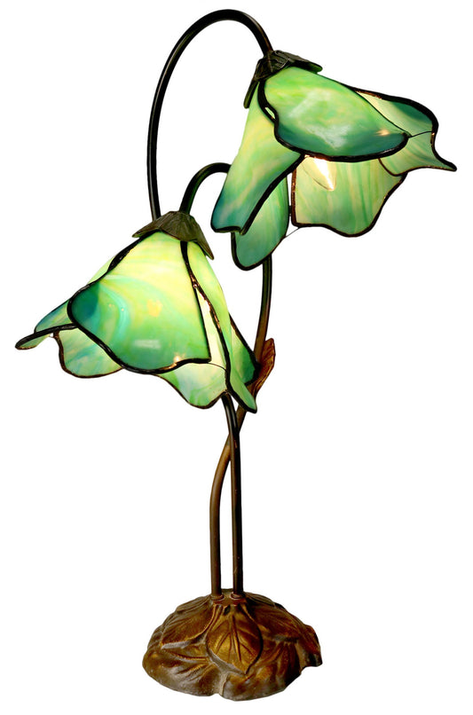 Double Lamp shade Flower  Water Lily Style Tiffany Table Lamp*Green&Aqua Blue