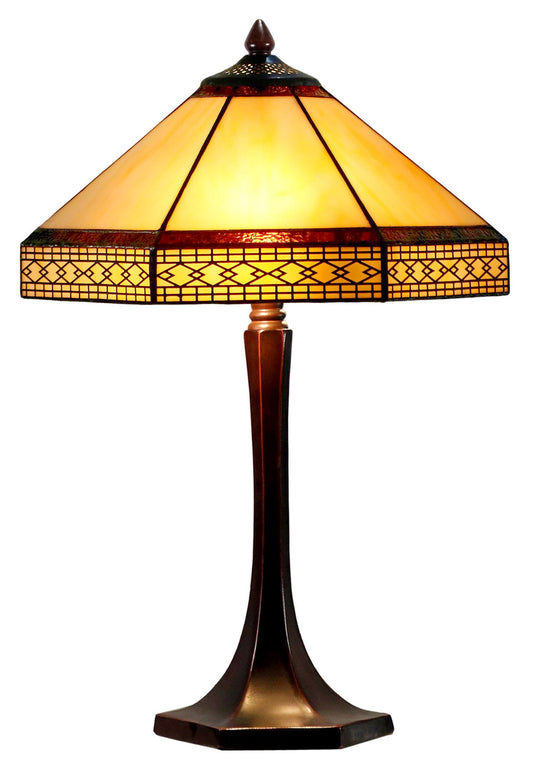 Elegant 14" Tiffany Table Lamp Stained glass shade with geometric patterns