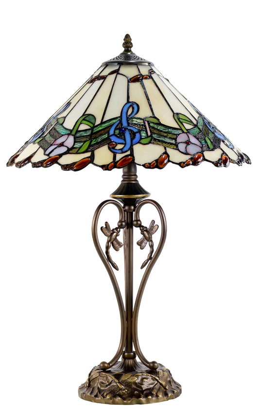 16" Melody and Flower Tiffany Table Lamp with Art Decor Base