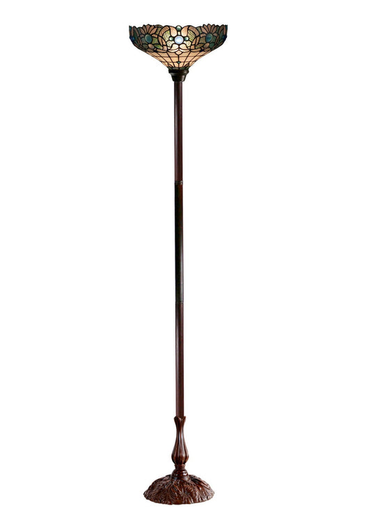 14" Art Nouveau Ocean Blue Tiffany Floor Torchiere Lamp