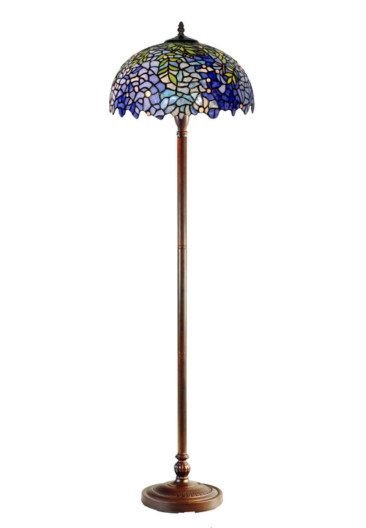 Large 16" Blue Wisteria Style Stained Glass Tiffany Floor Lamp