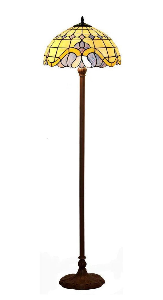 Large 16" Blue Baroque Style Stained Glass Tiffany Floor Lamp