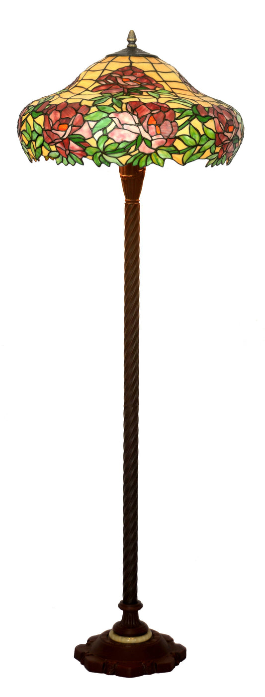 20" Peony Tiffany Style Stained Glass Floor Lamp – Handcrafted Floral Art Glass Lamp