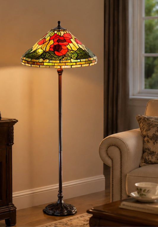 Traditional Reproduction Huge 20" Red Poppy Tiffany Floor Lamp