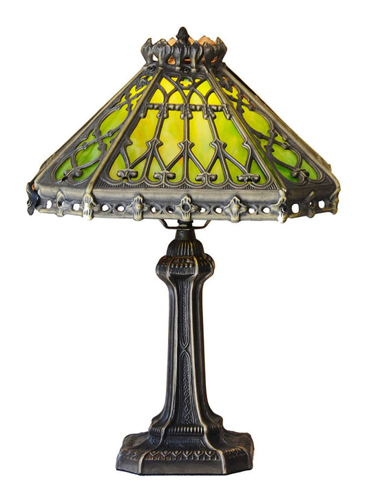 14" Retro Square Stained Glass Tiffany Style Table Lamp with Zinc Alloy Base*Green
