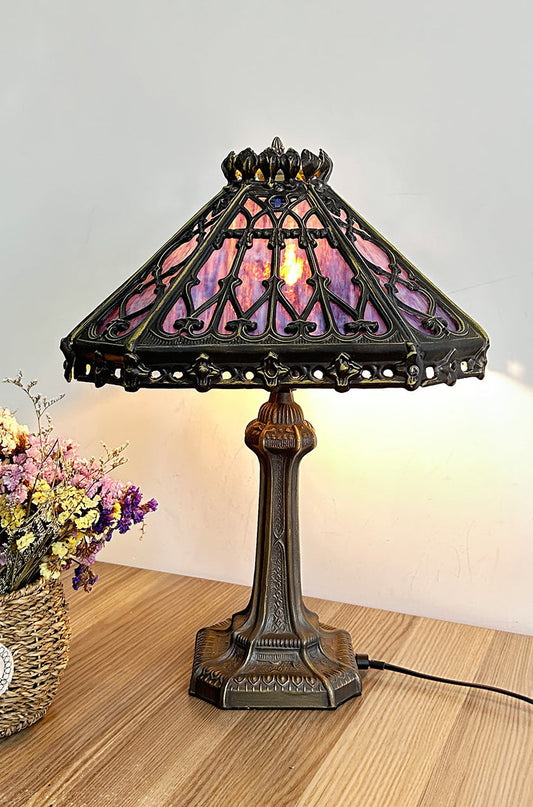 14" Retro Square Stained Glass Tiffany Style Table Lamp with Zinc Alloy Base* Velvet Purpler