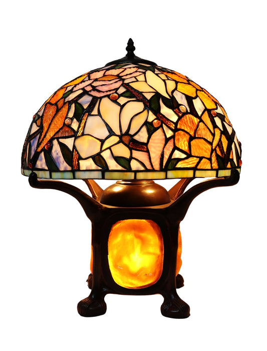 Legend Collection@16" Tiffany Magnolia Table Lamp With "Turtleback Tile" Lighted base