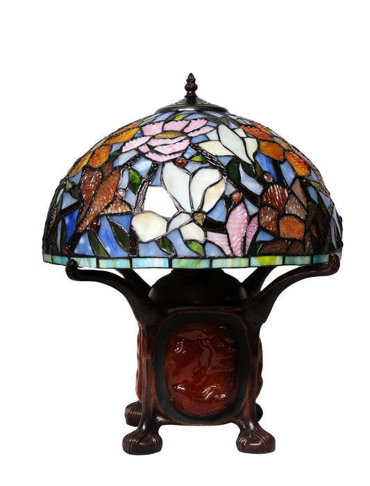 Legend Collection@16" Tiffany Magnolia Table Lamp With "Turtleback Tile" Lighted base
