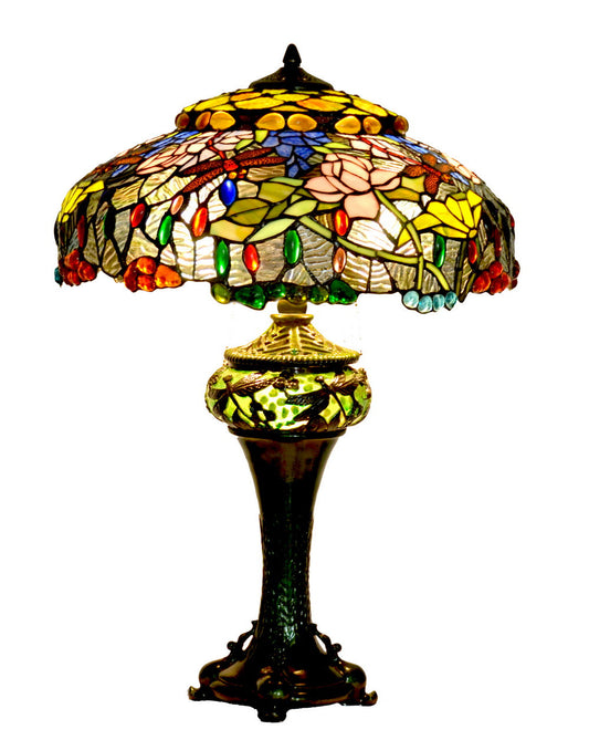Limited Edition@Huge Tiffany Reproduction Double Lights Traditional Dragonfly Table Lamp