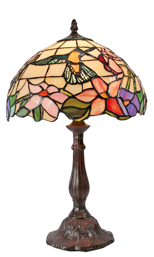 12"  Hummingbird Flower Style Tiffany Bedside Table Lamp