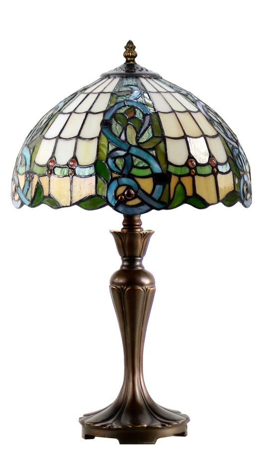 12"  Leaf Ribbon Style  Stained Glass Leadlight Tiffany Bedside Lamp