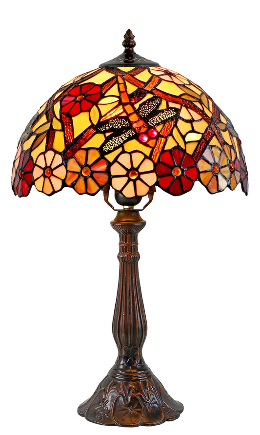 12" Traditional Dragonfly Style Daisy Flower Tiffany Bedside Lamp