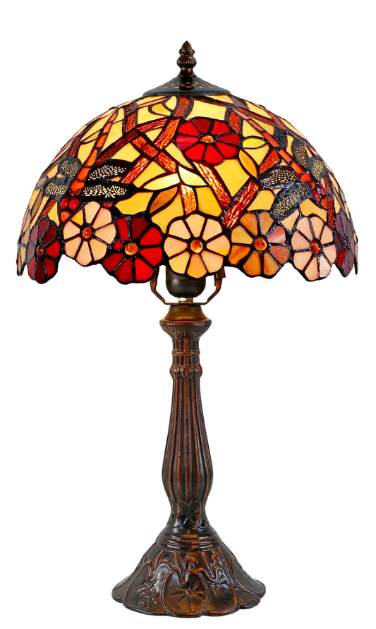 12" Traditional Dragonfly Style Daisy Flower Tiffany Bedside Lamp