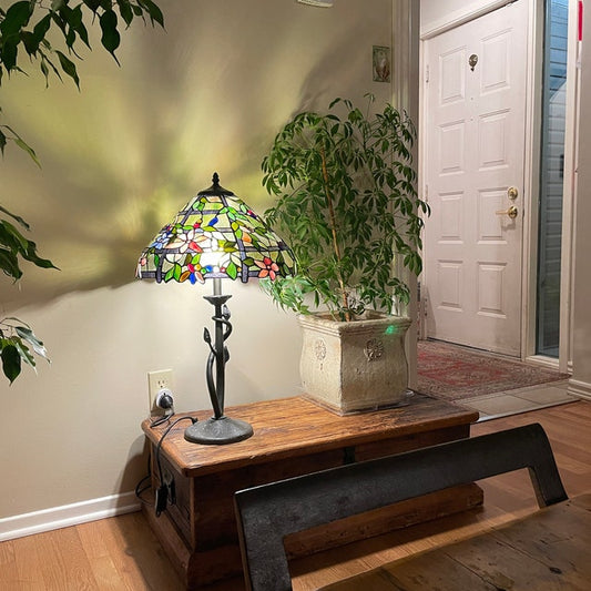 16" Large Clematis Flower Trellis Tiffany Stained Class table Lamp