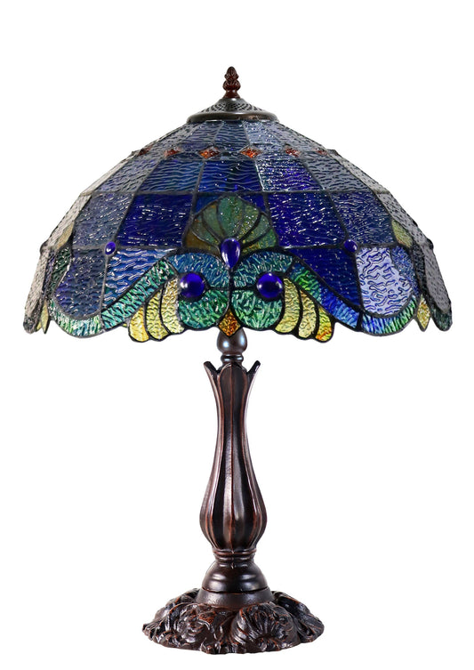 16" Large Amor Blue Victorian Style Tiffany Table Lamp with Textured Stained Glass