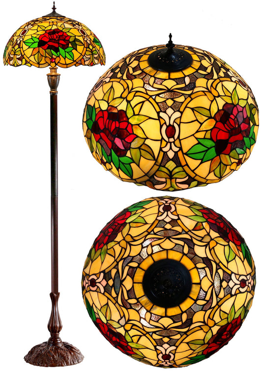 Huge 20" Red Camellia Style Leadlight Tiffany Floor Lamp
