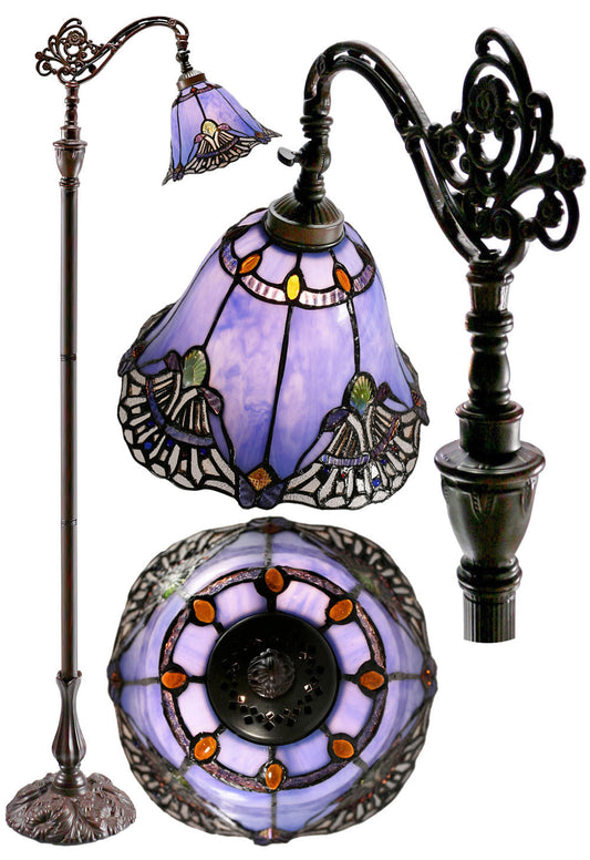 Baroque Accent Style Leadlight Stained Glass Bridge Arm Tiffany  Floor Lamp