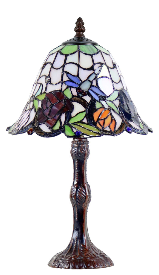 10" Rose & Dragonfly Tiffany Style Stained Glass Table Lamp