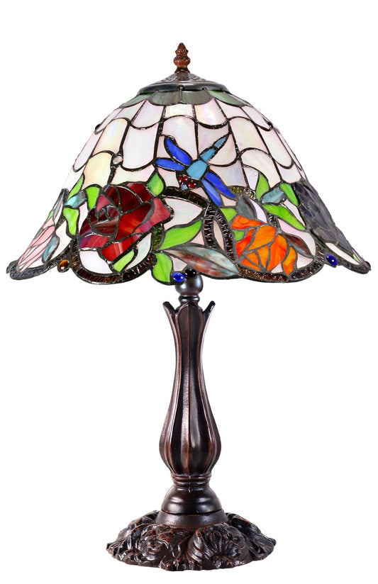 16" Large Dragonfly Rose Tiffany Table Lamp