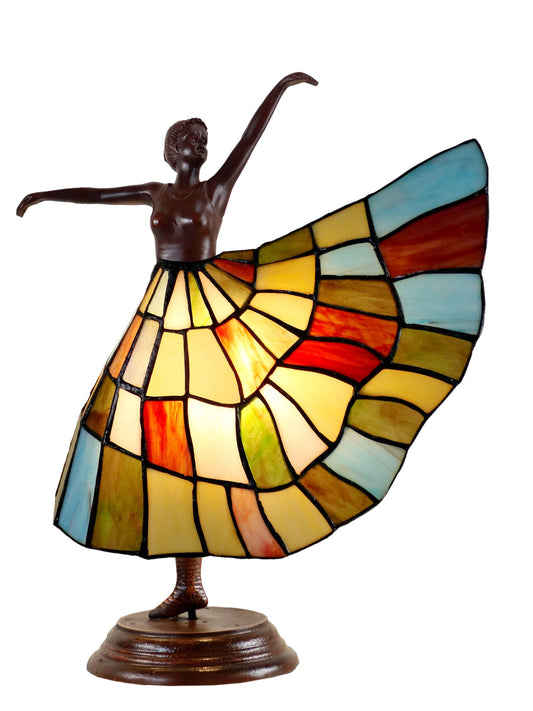 Art Deco Dancer Figurines Tiffany Stained Glass Accent Lamp