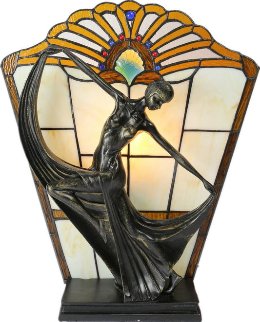 Art Deco Dancer Figurines Tiffany Stained Glass Accent Lamp