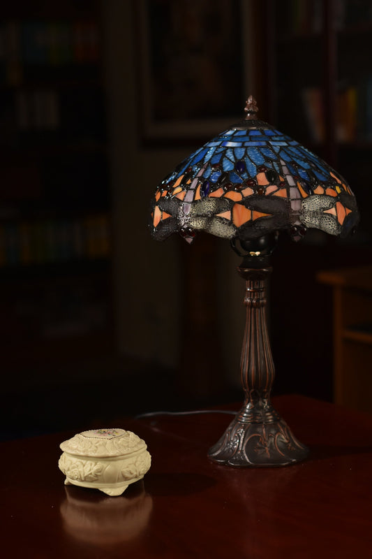 Classical Red and  Blue Dragonfly Style Tiffany Bedside Lamp