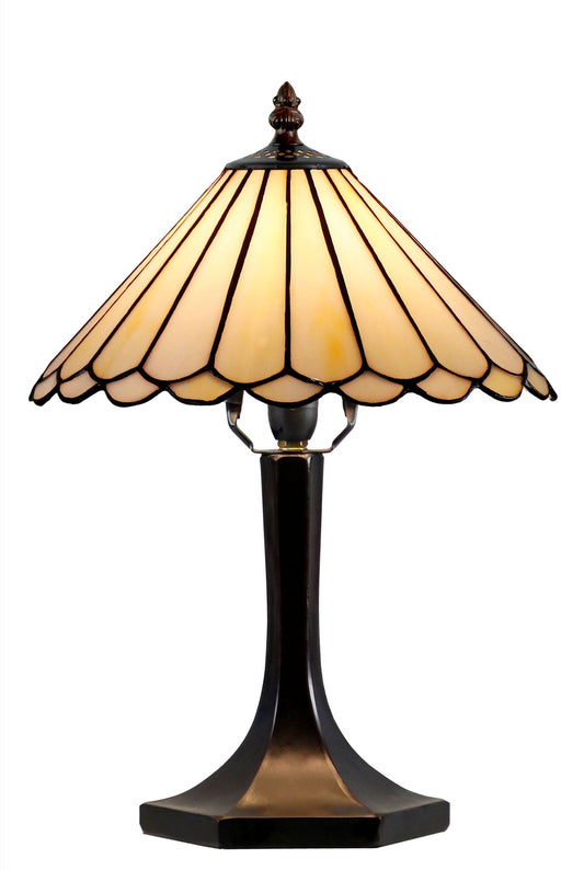 11"  Straight Panels Cone Tiffany Style Stained Glass Table Lamp*Beige