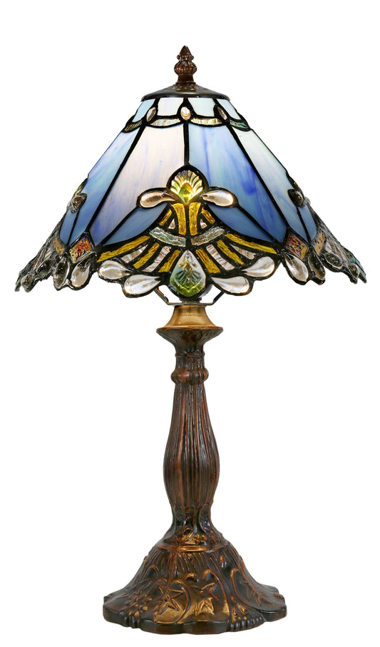 Stunning 12" Blue Jewel Carousel Tiffany Bedside Lamp