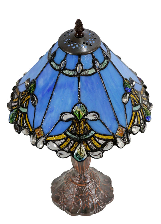 Stunning 12" Blue Jewel Carousel Tiffany Bedside Lamp