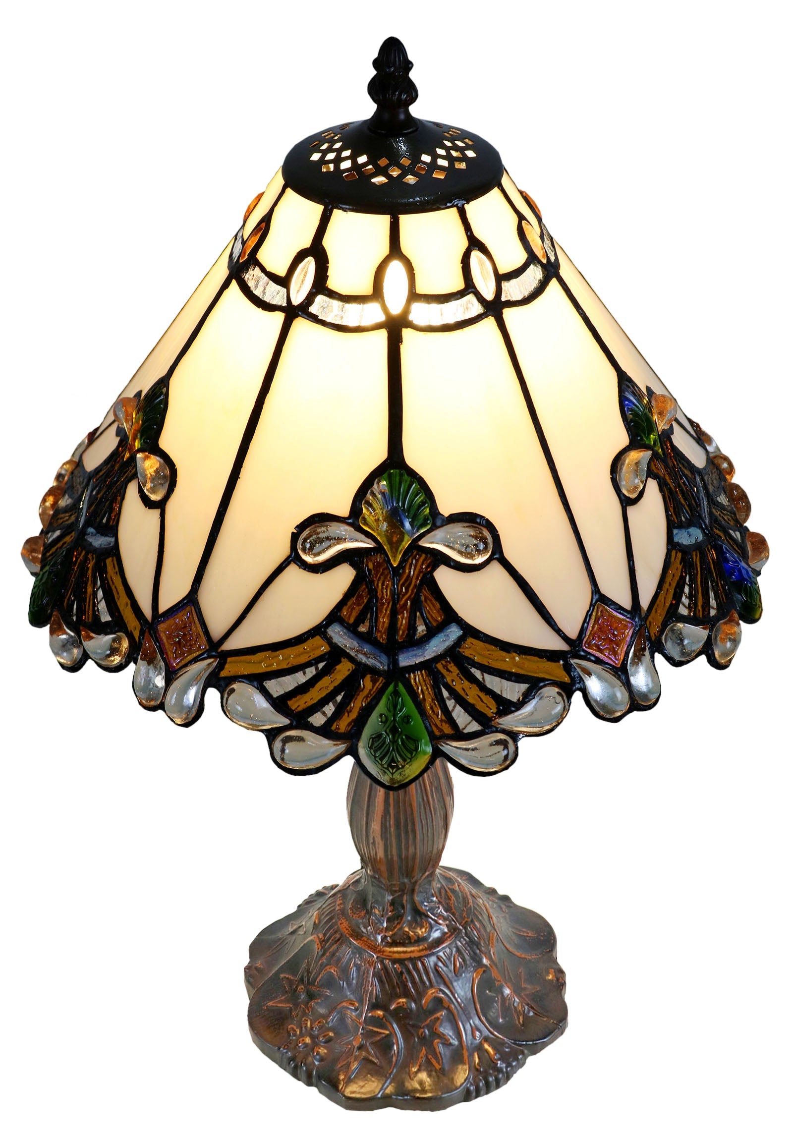 Stunning 12" White Jewel Carousel Tiffany Bedside Lamp