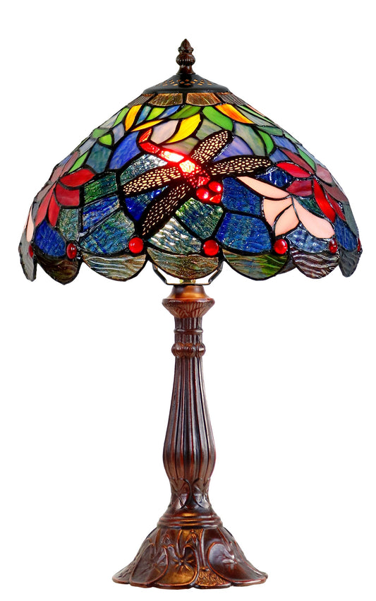 12"Blue Traditional Dragonfly Style Tiffany Bedside Lamp