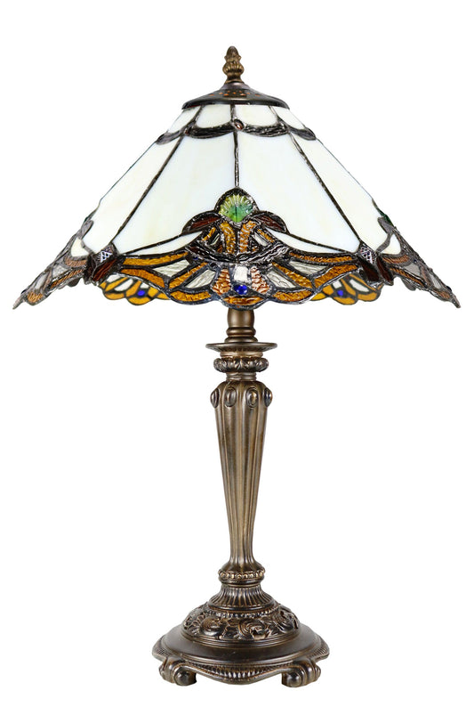 14" Beige Jewel Carousel Tiffany Bedside Lamp