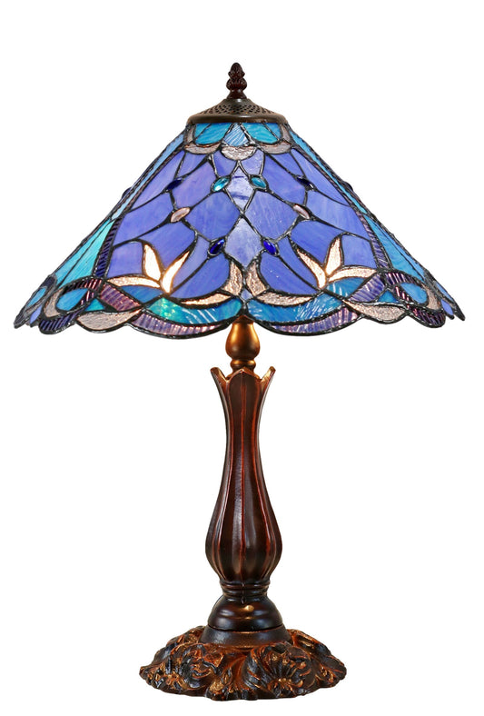 16" Large Blue Ribbon Clover Tiffany Table Lamp