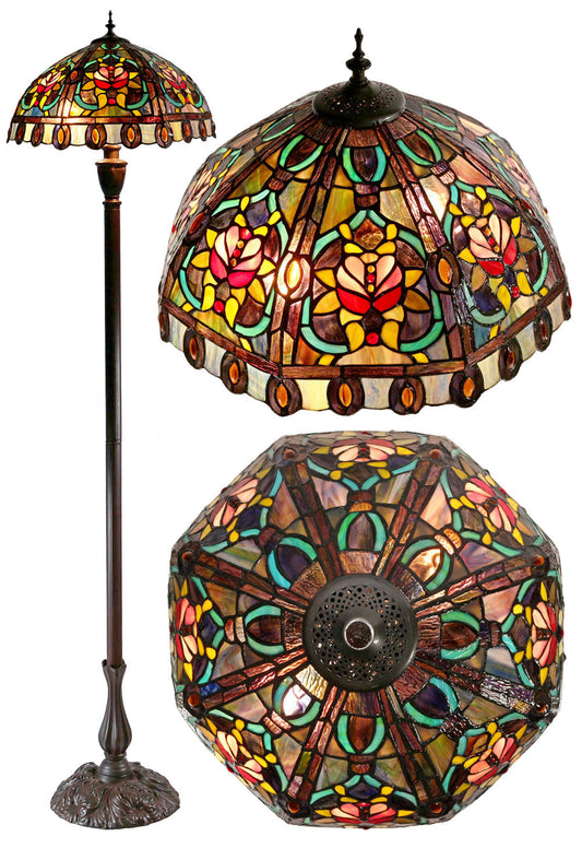 Large Victorian Style Flower Pattern Stained Glass Tiffany Floor Lamp
